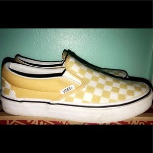 Yellow/White Checkerboard Slip on Vans